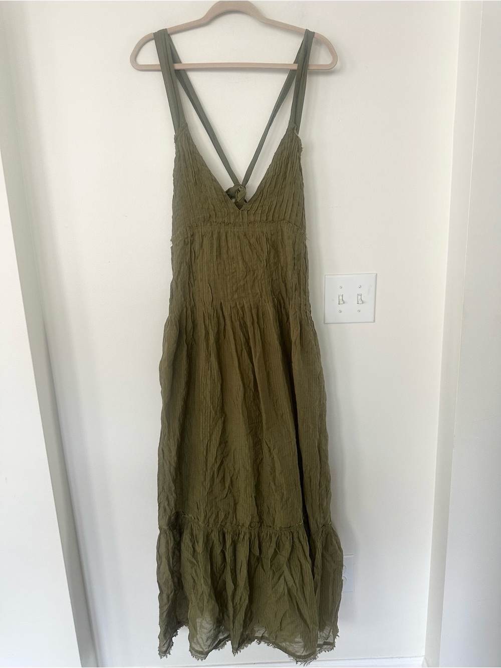 Free People Pintuck Olive Maxidress M - Picture 2 of 9